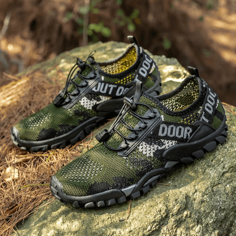Men's Soft Breathable Non-slip Trekking Sneakers on Forest Rock | SF0820 | Outdoor Sports Shoes | Secure Lace-up | Durable Rubber Outsole
